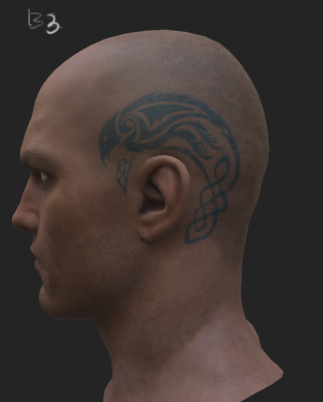 and tattoo, and bracers....many details needed to be defined. so the Main look constantly came back over a few months meanwhile I was doing other tasks.