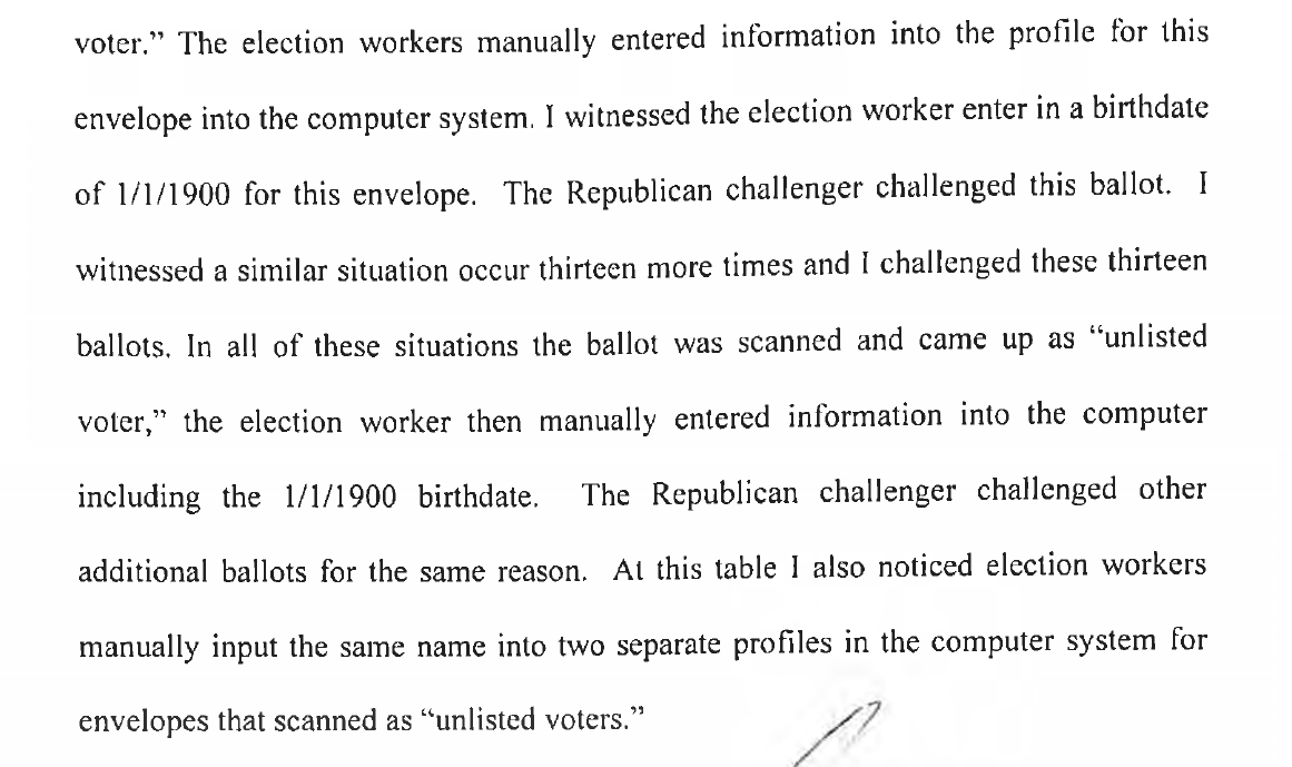 Another poll watcher says some ballots, when scanned, didn't pull up a matching voter record so city workers entered information into a computer.