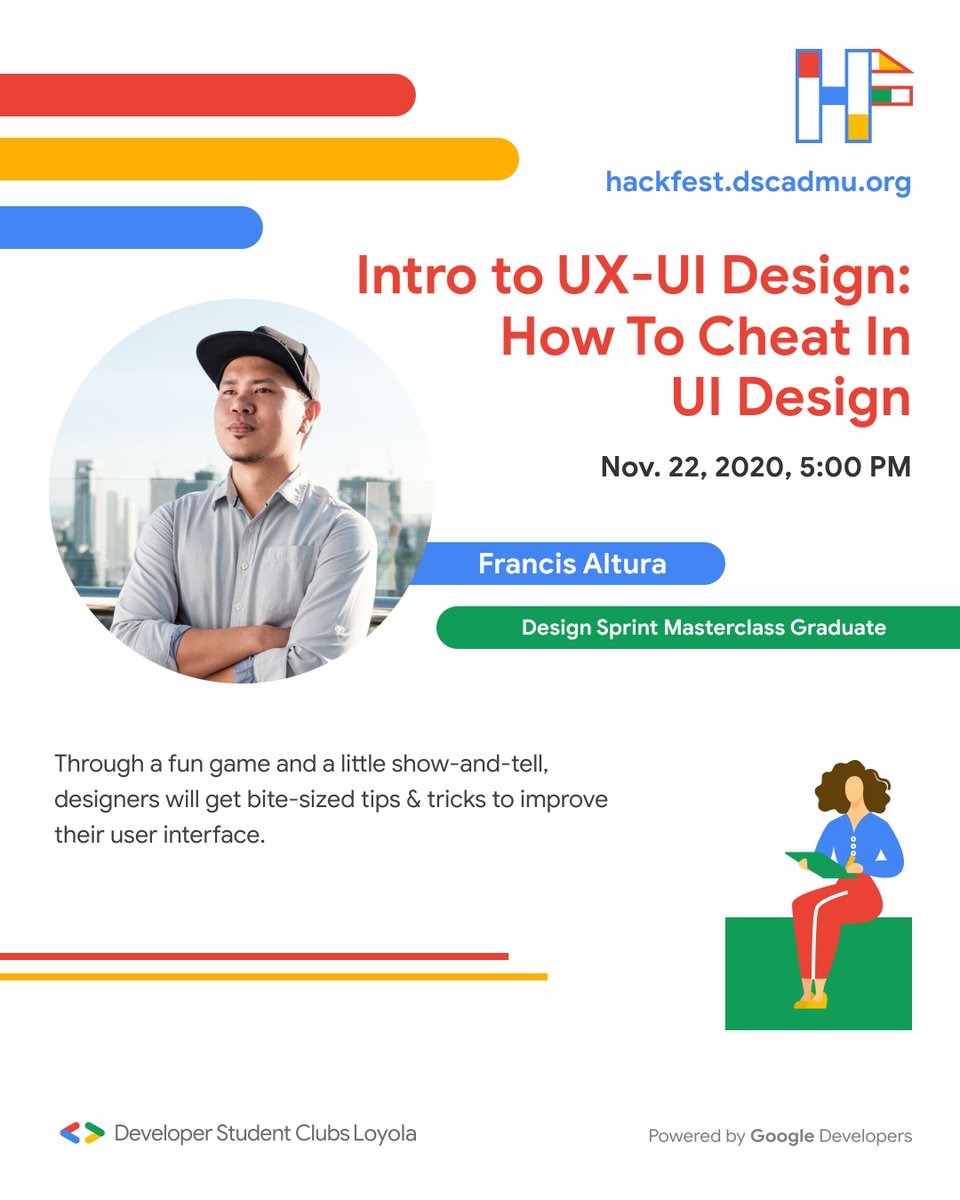 GDSCLoyola's tweet photo. Hello, world!
HackFest has prepared 8 workshops to get you ready for the main event! Here are the first FOUR that will touch on topics such as product pitching, prototyping, and UI management.
Register and learn more at https://t.co/ml2dS7g4zv!
#DSCLoyola
#HackItWithDSCL https://t.co/NxqesI1E2e