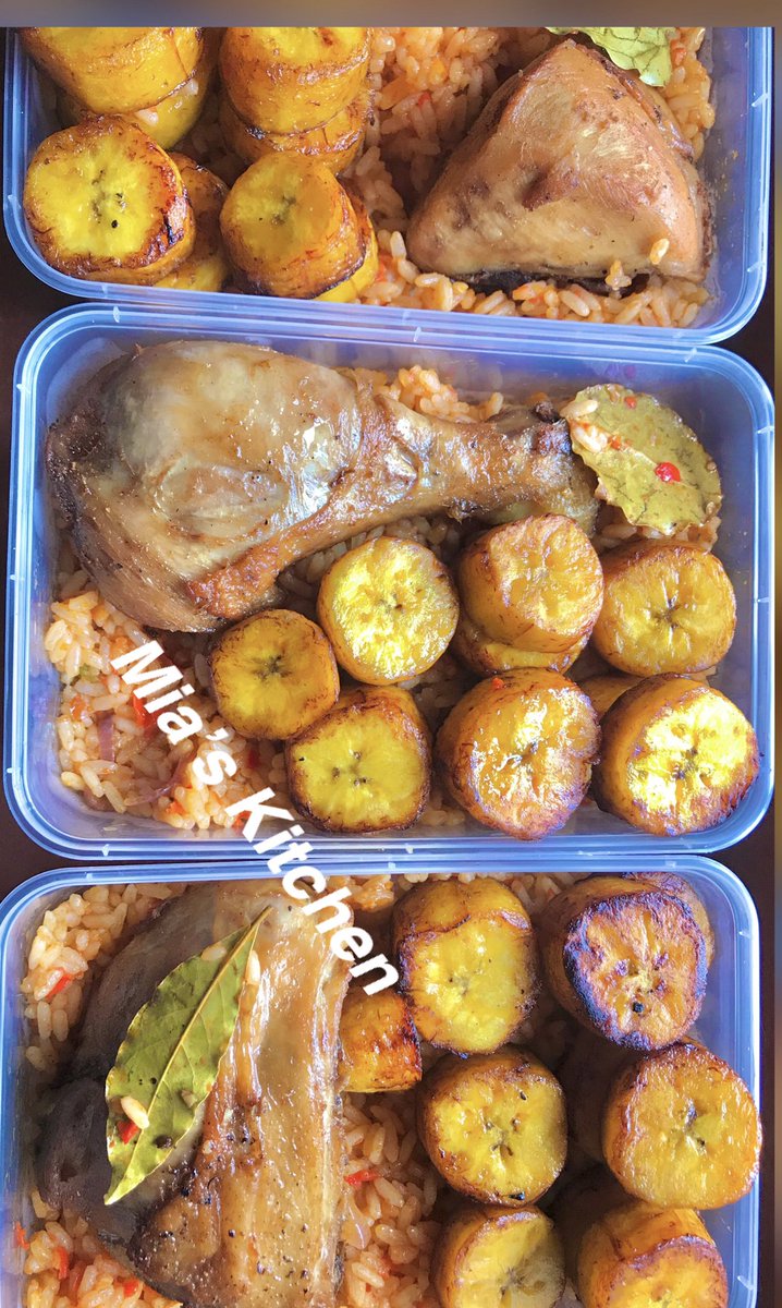 MiasKitchen24's tweet photo. Start your day with a yummy plate of Jollof rice with chicken and plantain from us
#Miaskitchen
#akurehowfar
#Food https://t.co/yEyZZ9b6dl