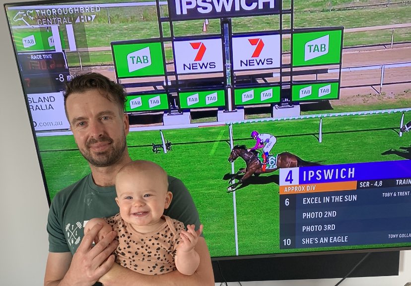 bradthompson83's tweet photo. Might only be a @miRunnersDotCom micro share but thrilled to have an interest in a well-bred & talented horse, even better to win on debut. @EdmondsRacing have handled Excel In The Sun brilliantly 👌. (Picture shows who’s handled the gastro outbreak in our household better 🤮). https://t.co/qmPlUsxSZg