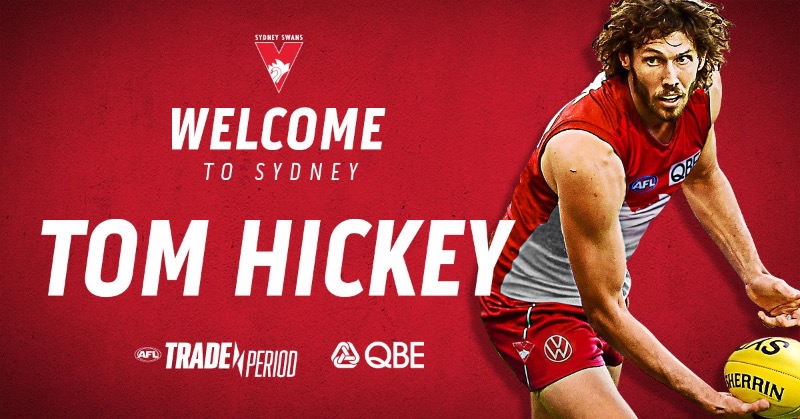 sydneyswans's tweet photo. Welcome Tom Hickey!

We've secured the ruckman from the West Coast Eagles in a trade involving an exchange of draft picks.