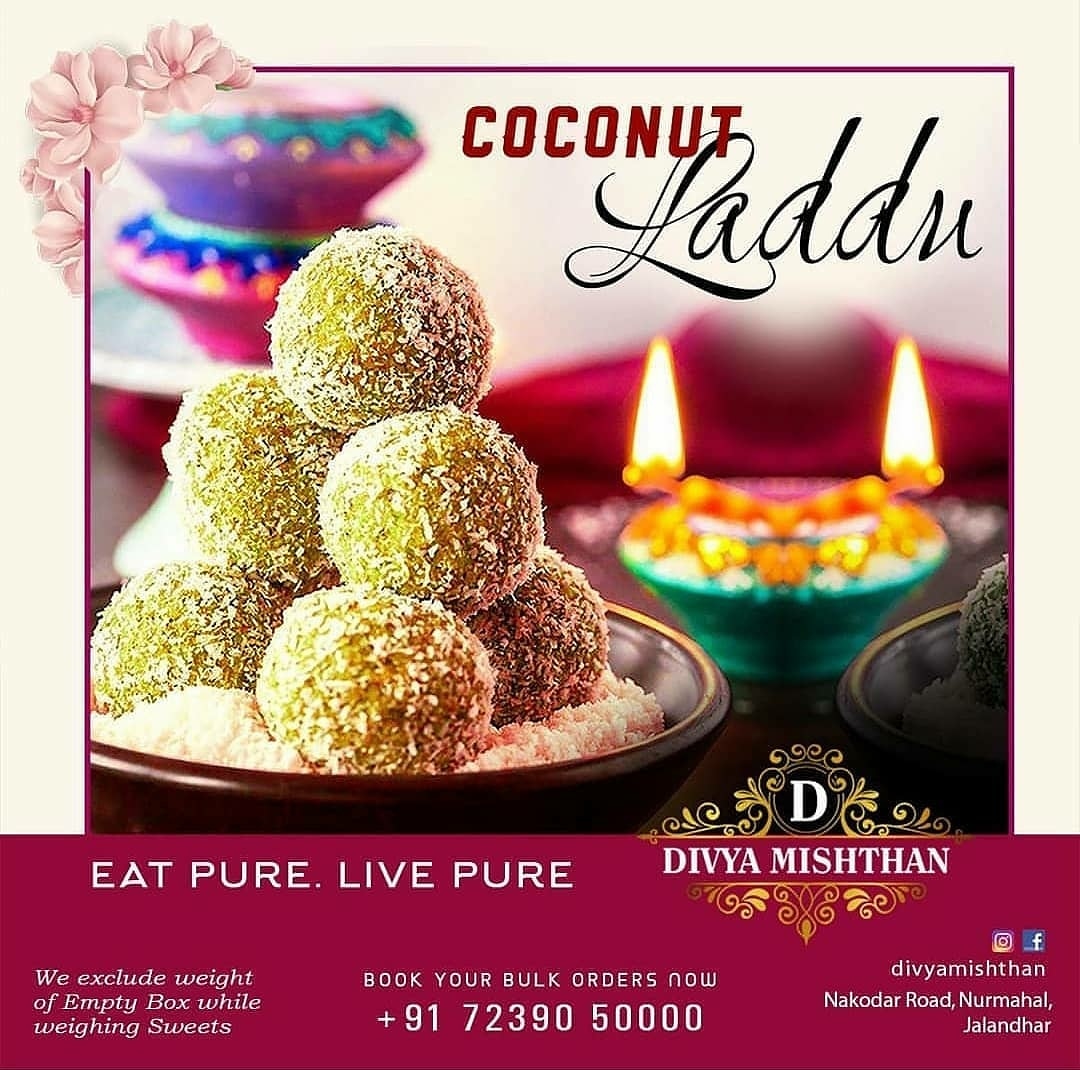 DivyaMishthan's tweet photo. #COCONUT_LADDU

Sweeten your Festival celebrations with delicious sweets of 👉 DIVYA_MISHTHAN (Eat pure. live pure) 
Nakodar Road, Nurmahal, Jalandhar.
📞 +91 72390 50000

#hygienicsweets
#coconut_laddu #laddu #tasty  #punjabisweet #rajasthani #sweetsforlife  #indiansweet https://t.co/18BXvQC1Ci