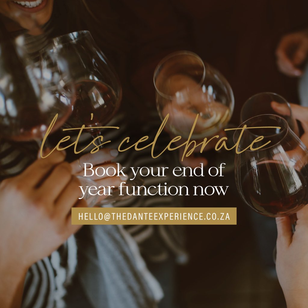 ExperienceDante's tweet photo. It’s time for the Danté Experience. 

We are now taking bookings for your end of year functions. 

Email us at hello@thedanteexperience.co.za
and let us handle all the finer details 〰️

#endyearfunctions #thedanteexperience #umhlanga #newvenue #celebrate #booknow https://t.co/Iu4VhvMjkm