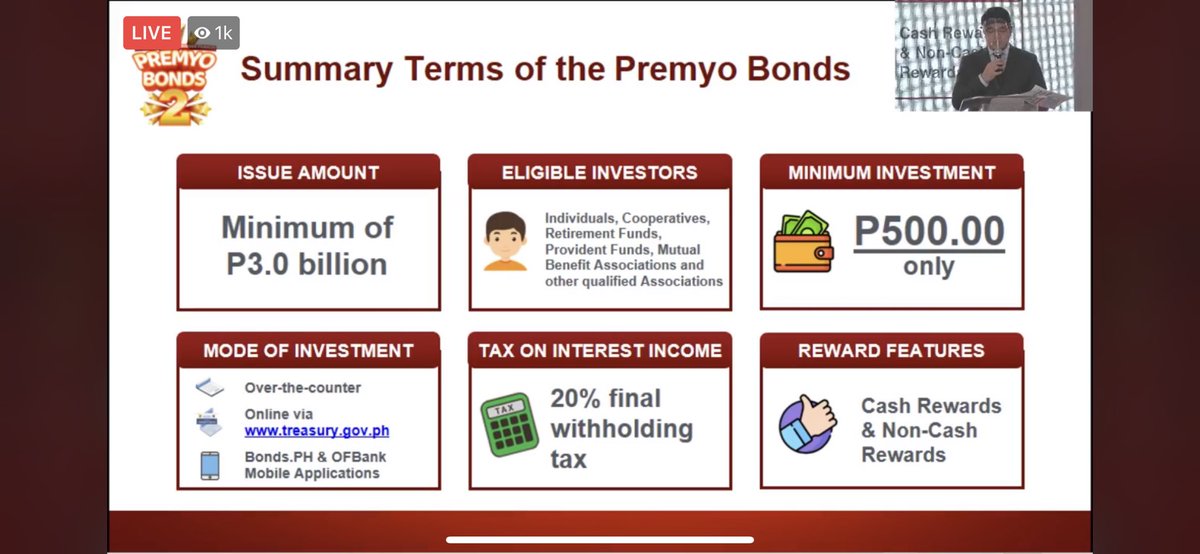 Today (11.11), @TreasuryPh also starts selling one-year premyo bonds at 1.25%. Retail investors can buy P500 per bond through Bonds PH and OFBank’s apps as well as BTr’s online selling platform. | @bendeveraINQ
