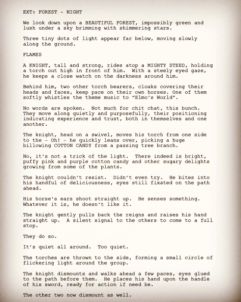 PeterHDukes's tweet photo. The first page from one of my feature specs, A Goblinβs Tale. So fun to write. #fantasy #adventure #screenplay #writerpipeline #writer #firstpagechallenge https://t.co/13hwf0e710