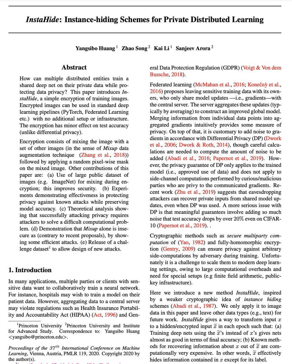 I don't want to pick on InstaHide, but the original paper invited comparison with differential privacy, so I think it's necessary to respond to that. The following comment is also not specific to this paper. 2/5