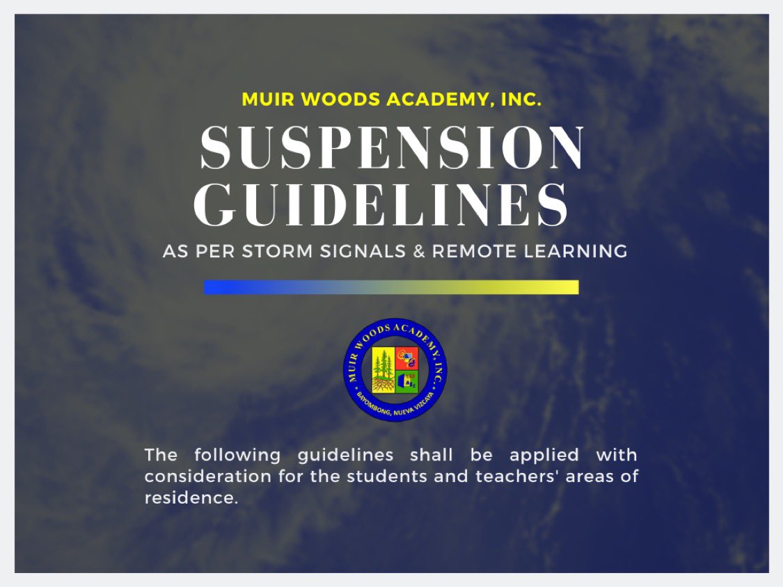 MuirWoodsAcad's tweet photo. ⚠️ URGENT ⚠️
The NV DRRMO has announced that southern parts of NV will be under TCWS#3 while the rest will be under #2. In consideration of everyone, ALL SYNCHRONOUS MEETINGS AND ACTIVITIES FOR NOV 12 THU ARE SUSPENDED. Deadlines for this week will be adjusted. Stay safe. https://t.co/kfUd1pyEoZ