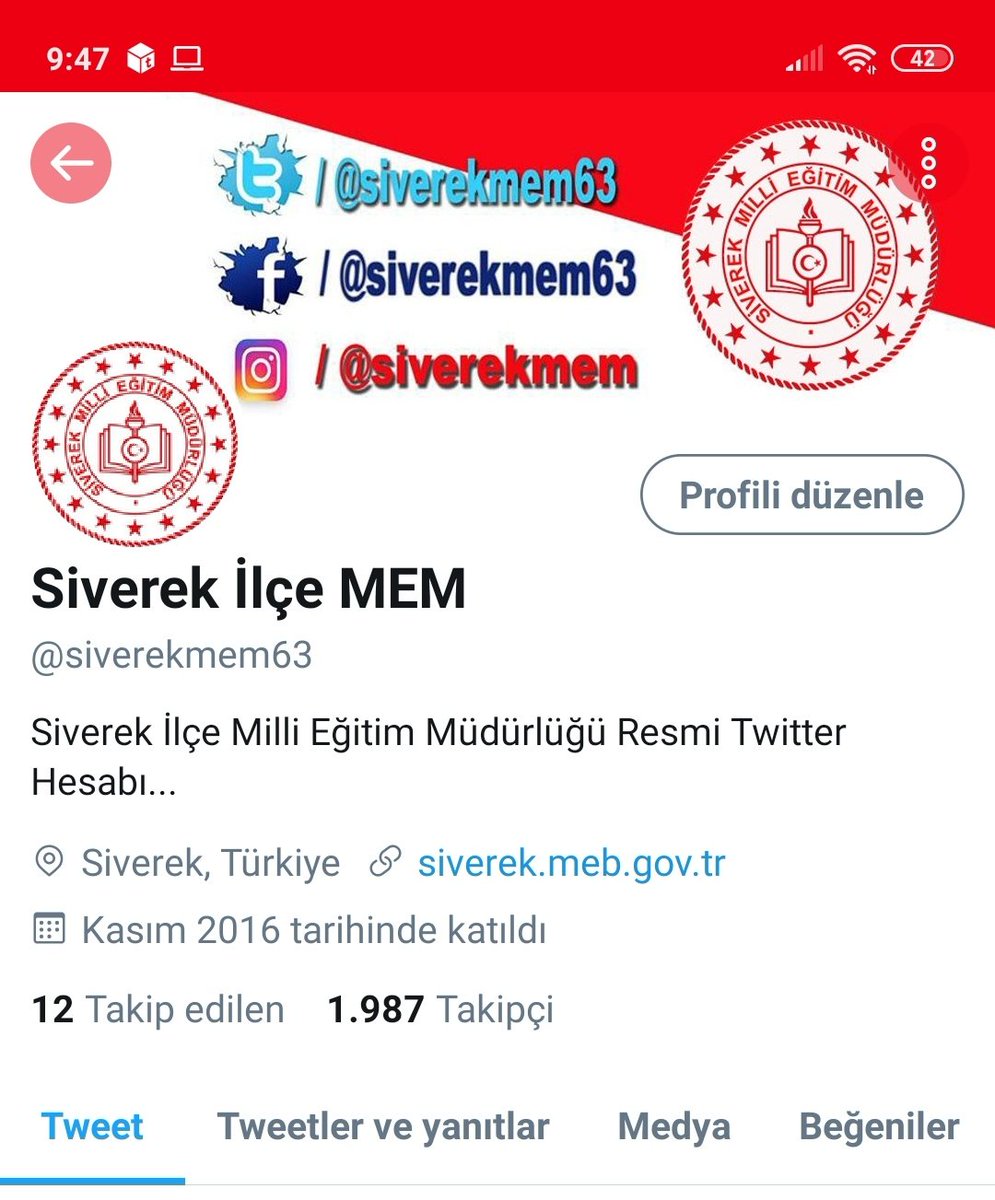 Değerli takipçilerimiz bir müddettir Twitter tarafından askıya alınan <a href="/siverekmem63/">Siverek İlçe MEM</a> hesabımız yeniden açılmıştır. Bundan sonra paylaşımlarımız <a href="/siverekmem63/">Siverek İlçe MEM</a> orjinal hesabımızdan yapılacaktır.
<a href="/ziyaselcuk/">Ziya Selçuk</a> <a href="/Abdullah_Erin47/">Abdullah ERİN</a> @ismailyapicier <a href="/NKapanoglu/">Nuri Kapanoglu</a>