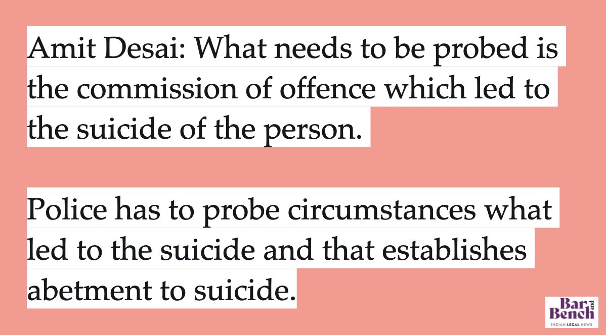 Amit Desai: What needs to be probed is the commission of offence which led to the suicide of the person. Police has to probe circumstances what led to the suicide and that establishes abetment to suicide. #ArnabGoswami  #ArnabGoswai