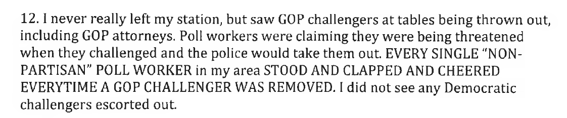 Here a GOP poll watcher says she saw other Republicans being thrown out after workers said they were "threatened." She says she didn't see any Democrats thrown out.