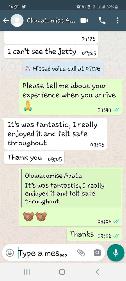 TrafficChiefNG's tweet photo. Here's what a 1st-time passenger had to say about @Srgglobal1's #Waterbus service!

#WaterTransport is quick and SRG Global have strict protocols to guarantee your safety!

Enquiries: https://t.co/jeqFQP1zP6

#CustomerFeedback #Ajah #Lekki #Sangotedo #VGC @KKpapes @debby_rihan https://t.co/wyvRQmrWI2
