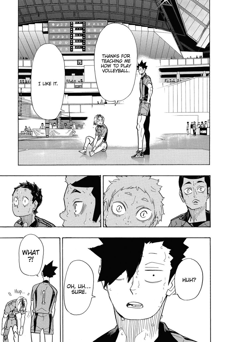 then we also have kuroo, who for years has been low-key feeling bad about dragging kenma into volleyball, getting thanked by kenma directly for doing that and teaching him to play, clearly satisfied and happy with the outcome