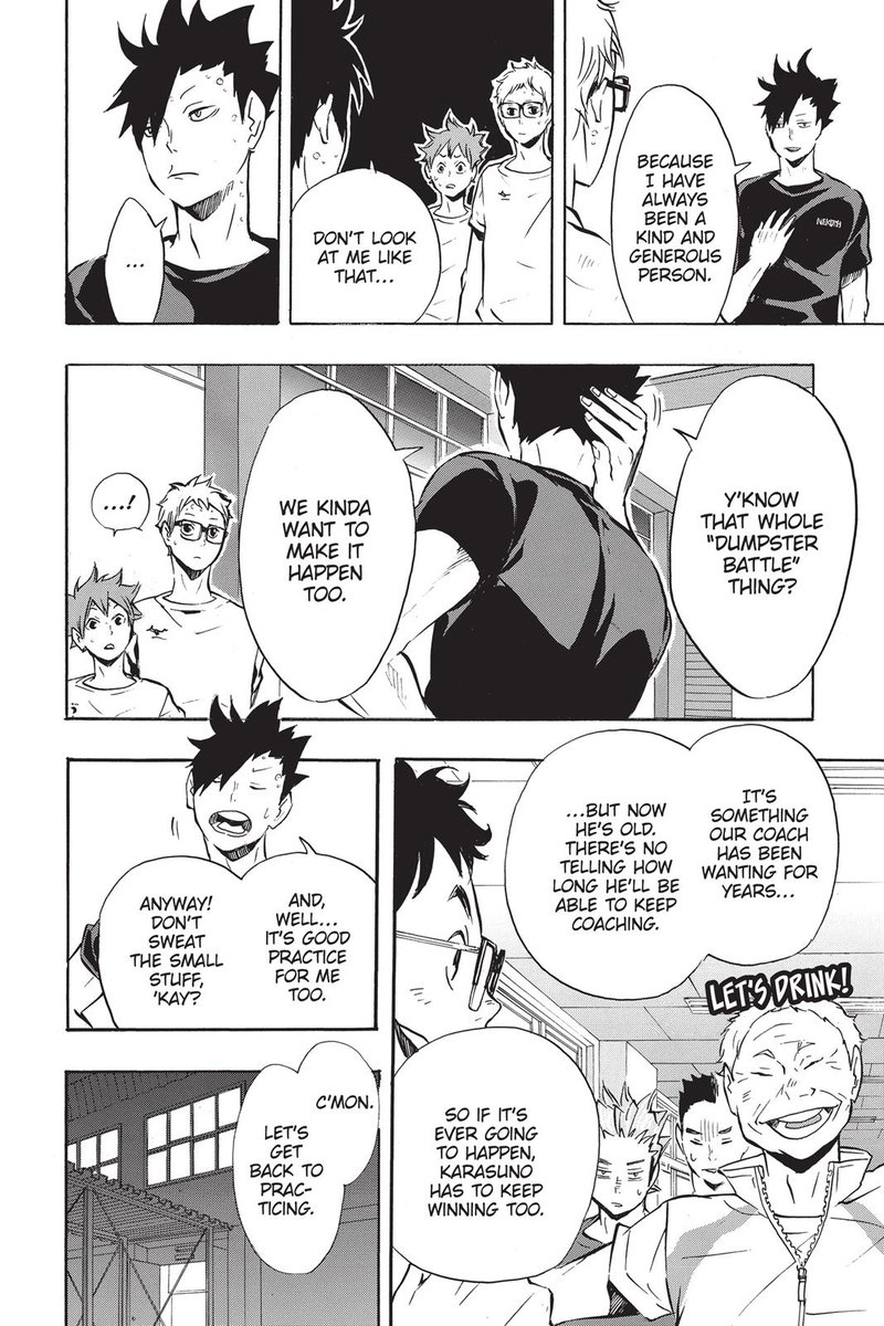 another very important thing that’s sometimes overlooked is kuroo’s gratitude to nekomata for lowering the net and his desire to thank him for that by making this game a reality, shown back in chapter 91. and nekomata clearly saw that too, thanking kuroo almost directly ;-;