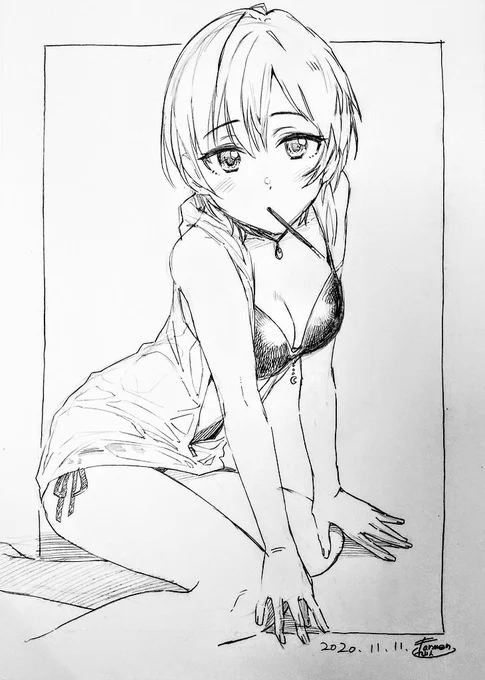 ポッキーの日のアーニャを描きました。何故か水着なんですよね。なんでやろなぁ。。。 