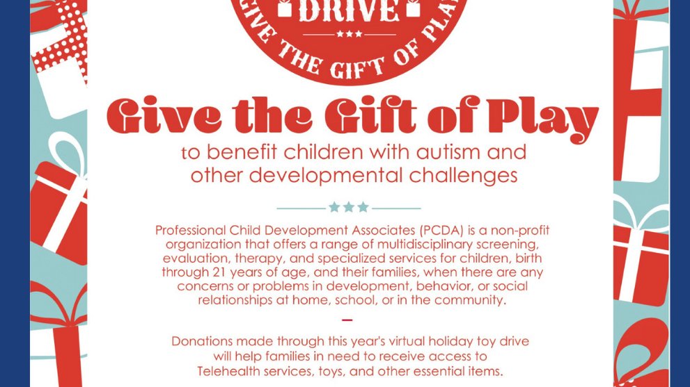 PCDAteam's tweet image. This holiday season, give the gift of play! PCDA's virtual holiday toy drive is in full swing. Donations made through this year's virtual drive will help families in need receive access to telehealth services, toys, and other essential items. bit.ly/pcdatoys