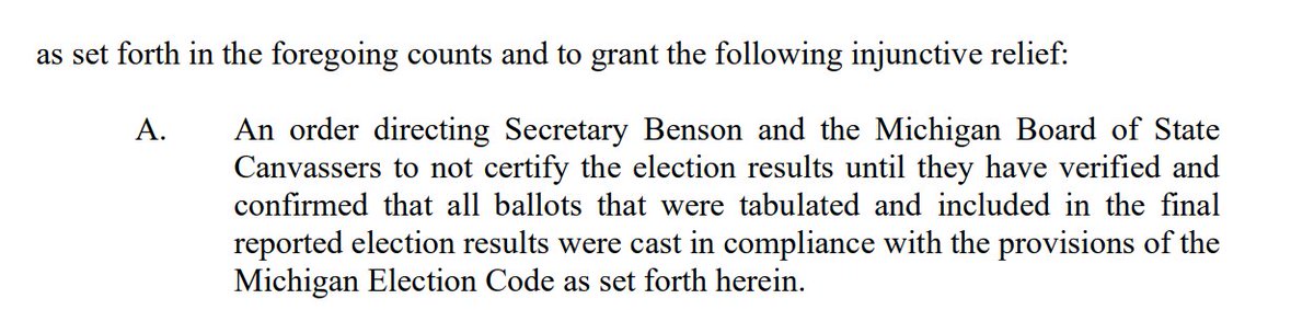 Anyway, the result of this is that President Trump's campaign thinks Michigan shouldn't certify its election until it shows that all the votes were legit (which is the opposite of how election challenges usually work, but whatever).