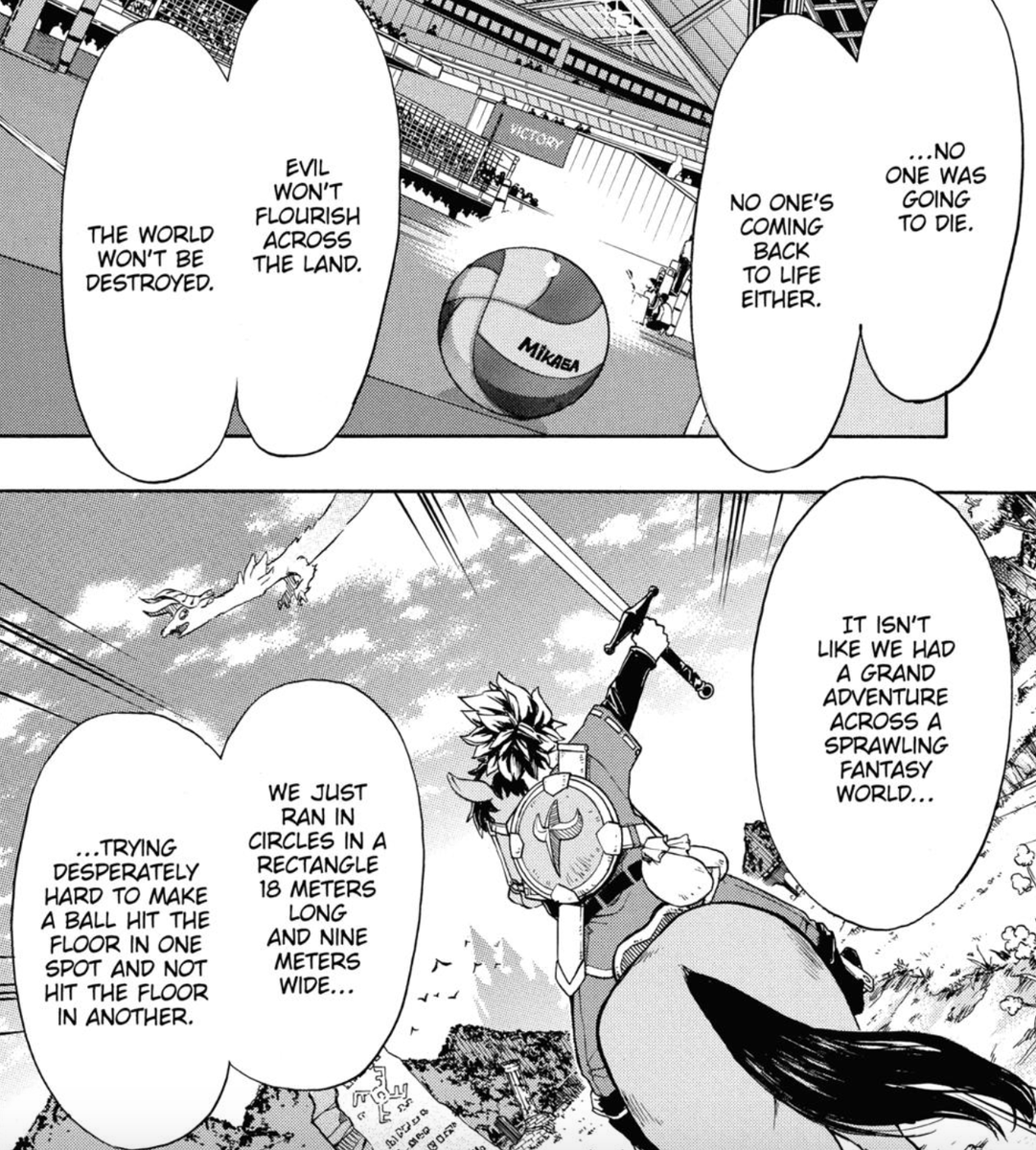 the parallels with fiction do not only suit kenma and seem amusing within fiction, they help us see the magnificence and importance of smth seemingly as mundane on a grand scale as a high school volleyball tournament and highlight haikyuu's brilliance for making us care about it