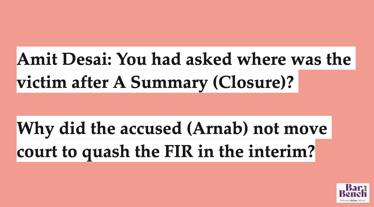 Amit Desai: You had asked where was the victim after A Summary (Closure)? Why did the accused (Arnab) not move court to quash the FIR in the interim? #ArnabGoswamy  #Arnab  @KapilSibal  #ArnabGoswai  #ArnabGoswami