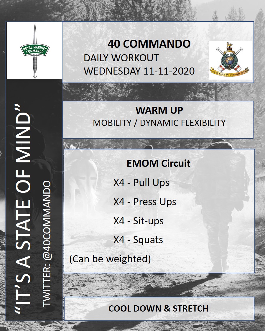 40commando's tweet image. Today's #lockdownphys is an EMOM circuit. 

Complete 4 of each exercise Every Minute on the Minute for 20 mins.

Have fun!