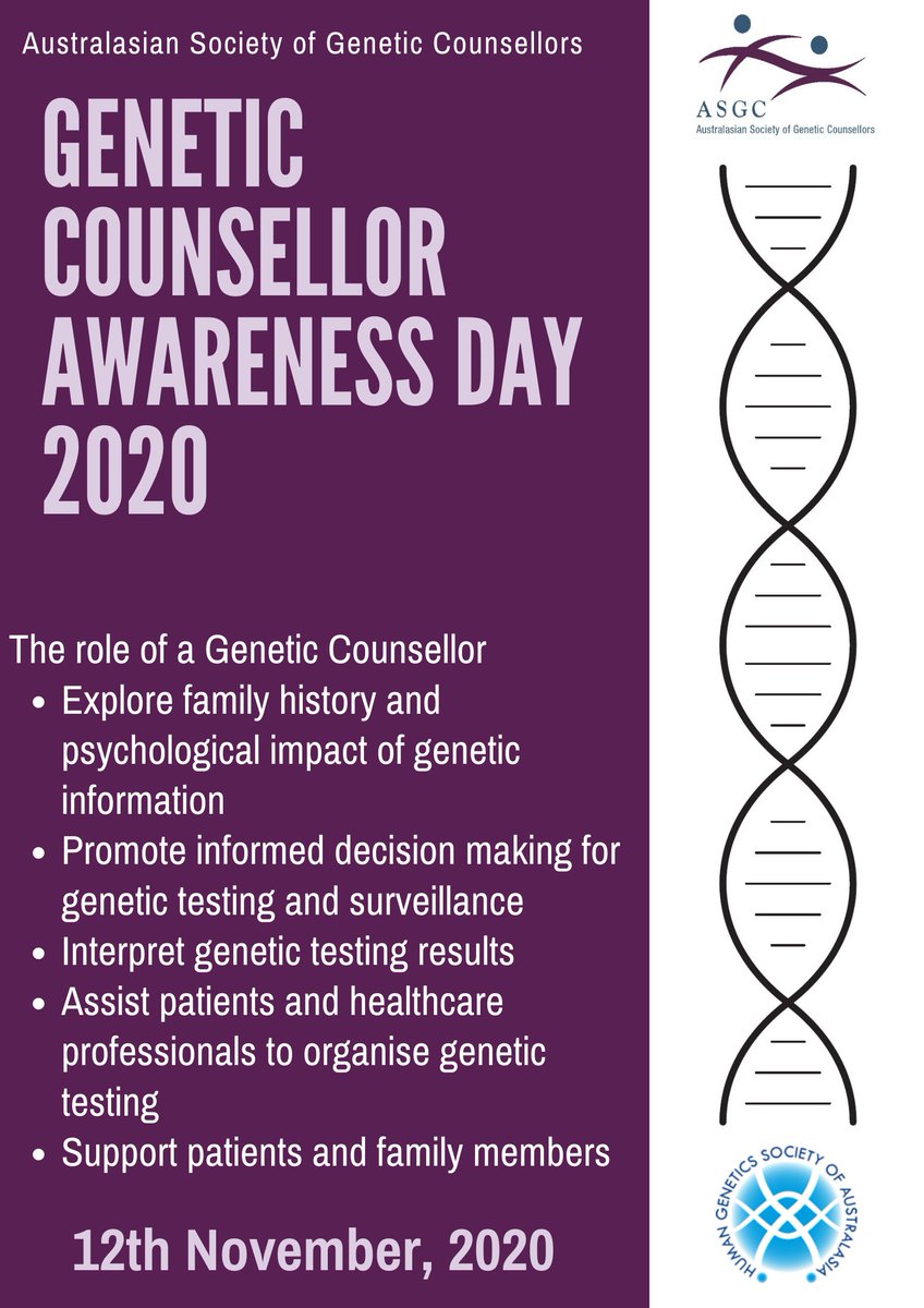 GCAustralasia's tweet photo. Happy GENETIC COUNSELLOR AWARENESS DAY! Today we celebrate the vital role of #geneticcounselors in #genomic #healthcare 🧬 Tell us how YOU are celebrating you &amp; your GC colleagues today #IAmAGeneticCounselor
#ANZgeneticcounsellors
#GCAwarenessDay https://t.co/pPBOWhhPbd