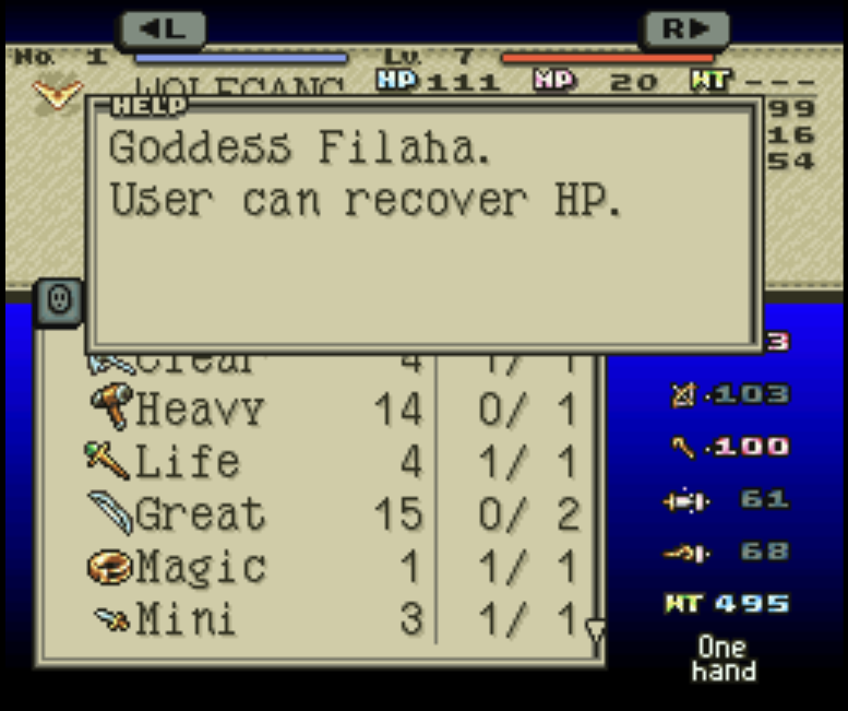 CptRetroBlue's tweet photo. Scored some neat loot like this Life rod which serves a healing item with unlimited uses. #TacticsOgre #SNES #RetroGaming #GamingLog https://t.co/cmz7gO6DbW