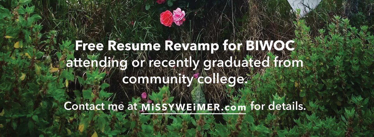 LatinForHoney's tweet photo. @MX_College In honor of @KamalaHarris &amp; @DrBiden  I'm taking on 5 pro bono clients with a special preference for BIWOC attending or recently graduated from community college. I am offering a resume overhaul and some light job coaching. Please share!
#WomenSupportingWomen #BIPOC https://t.co/rSpQUBELJh