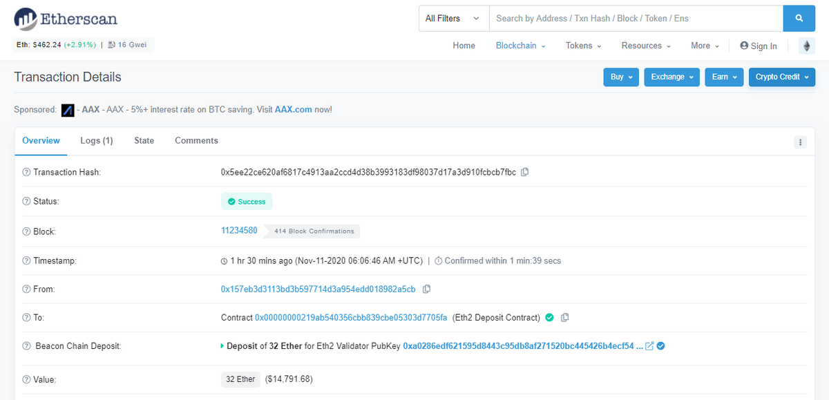 etherscan's tweet photo. Two BeaconScan updates 📢
1. Mainnet is live! Counting down the numbers to 524,288 ETH and 16,384 validators for launch on https://t.co/xXNWn4XTzM

💡Pro tip: you can also check your validator public key directly from Etherscan when you deposit https://t.co/6zdAjiZCnc