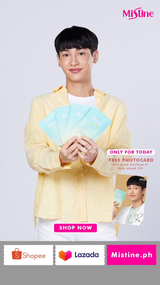 MistinePh's tweet photo. ONLY FOR TODAY: get a FREE photocard when you shop any idolo product! So hurry and shop now!😉

Website: https://t.co/bjwFATzHxk
Shopee: https://t.co/DJVNx8BsAx
Lazada: https://t.co/UJZdvx56RP 

#idoloMaaskOn
#idolothailand
#GMMTVxMistine
#GunAtthaphan
#Attaphan #gunatp #OffGun https://t.co/si9Ruj1ed5