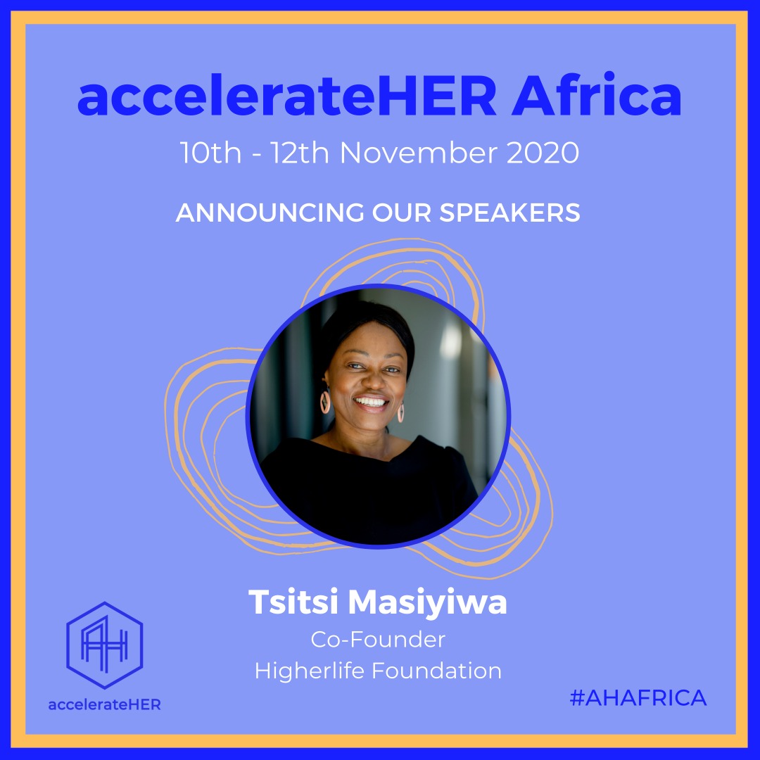 Delighted to share that our Exec Chair &amp; Co-Founder Mrs Masiyiwa is speaking at this year’s @accelerate_HER Africa - an anchor event of Africa Tech Festival.

Date: Wed 11 Nov 2020
Time: 12pm CAT

register to attend accelerateHER Africa here: bit.ly/3dUInxg

#AHAFRICA