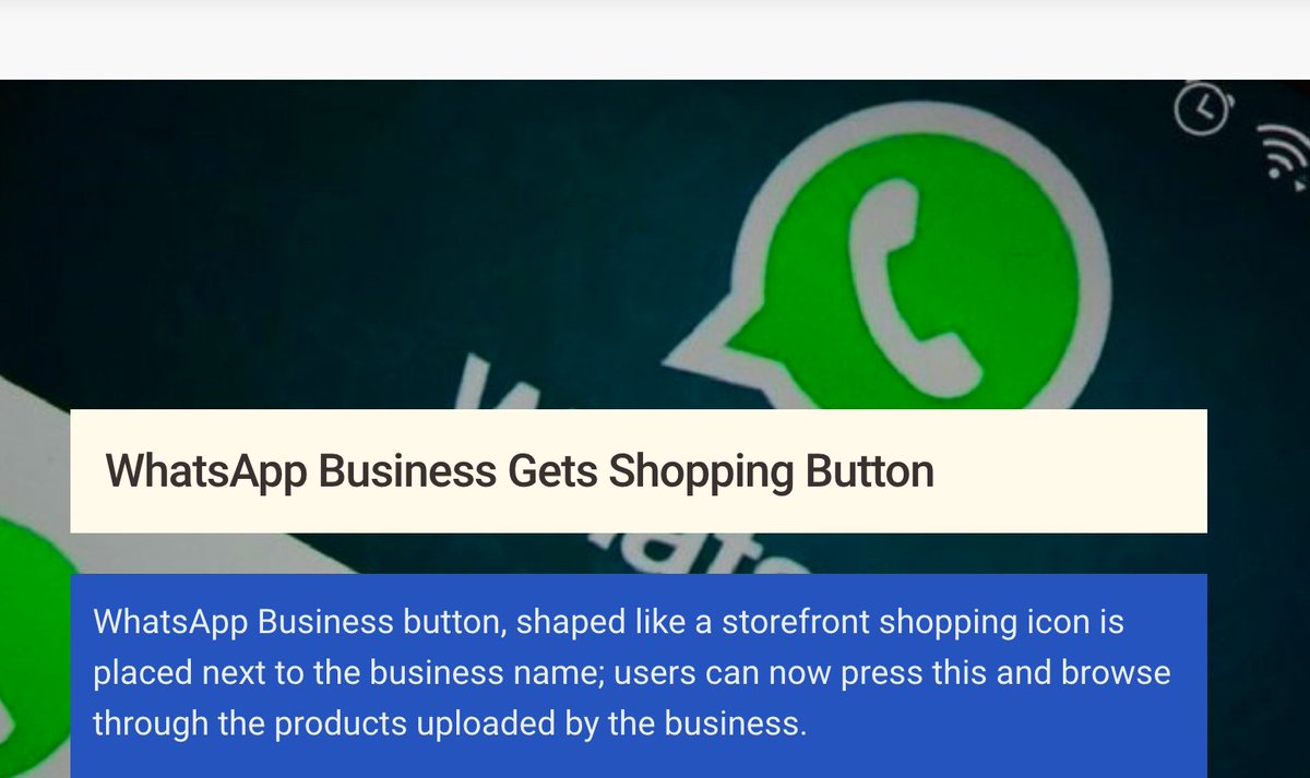 nextbigwhat's tweet photo. WhatsApp Business Gets Shopping Button

WhatsApp Business button, shaped like a storefront shopping icon is placed next to the business name; users can now press this and browse through the products uploaded by the business.

https://t.co/1Zgo5nPwBA https://t.co/BC0xq03UNJ