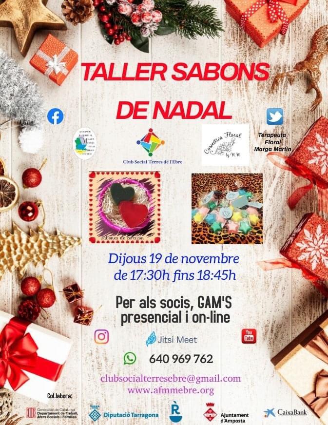afsmte's tweet photo. El dijous dia 19 de nov, des de les 17:30h i fins les 18:45h, al 
@ClubSocialTE1, farem el "Taller de Sabons de Nadal" ⭐️ ❤️ per a tots els Socis i GAM'S, presencial i on-line via Jipsi meet. Impartir per @Margadonna1 (Terapeuta Floral) que des de fa més de 10 anys. #tallersabons https://t.co/dLZFx69Lt7