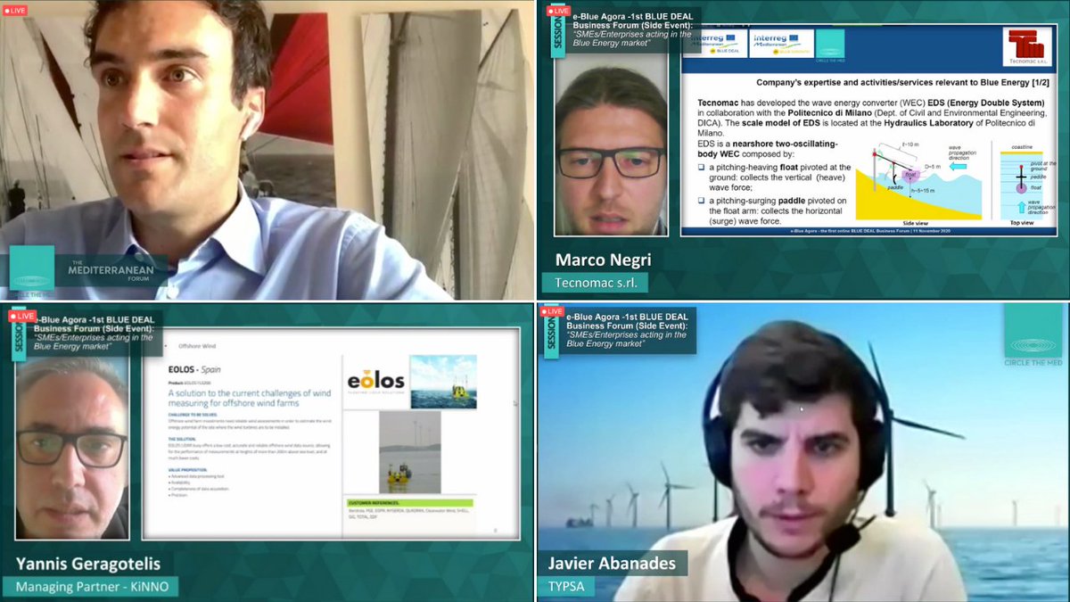 bluedeal_med's tweet image. LIVE 🔴 Do you want to know what companies are doing at #BlueEnergy stage? In this session we get to know more deeply the work of some SME&apos;s as #FEACEngineering @WaveforEnergy #Tecnomac and @TYPSAGroup