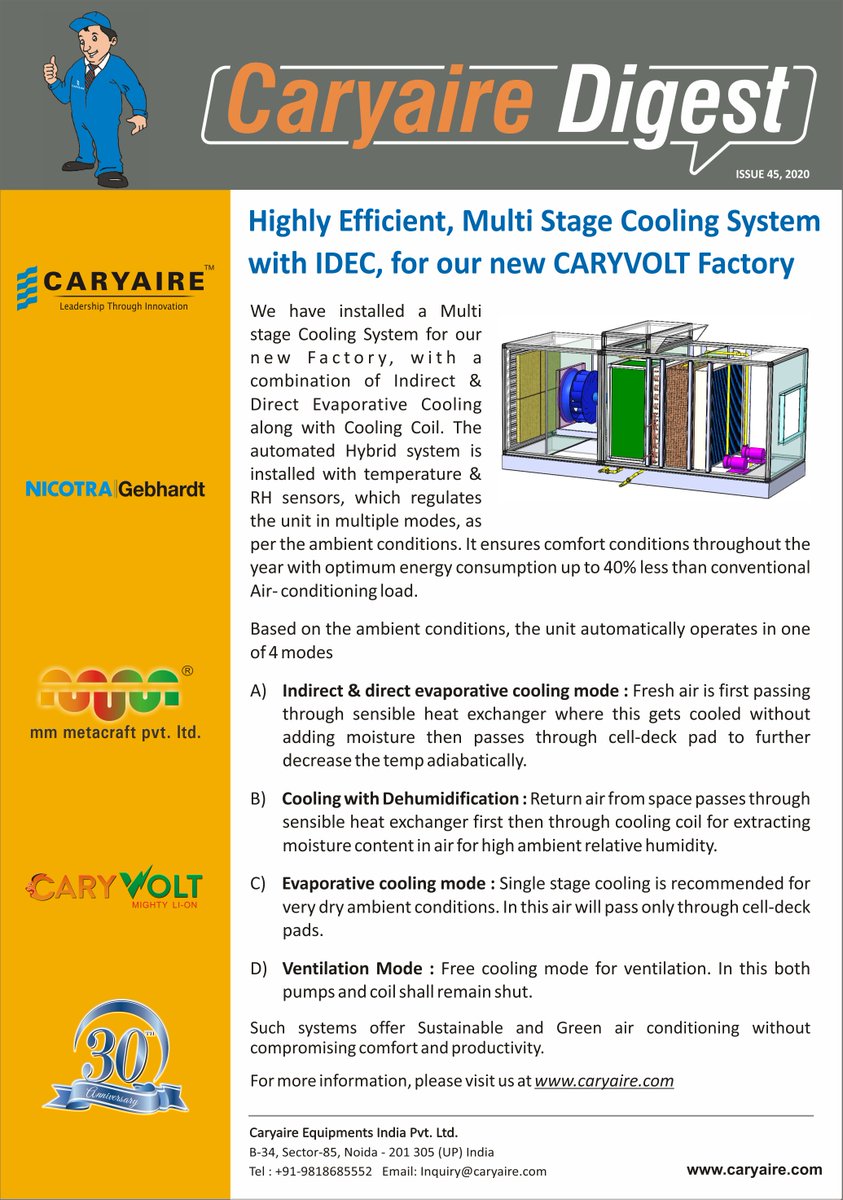 Highly Efficient, Multi Stage Cooling System with IDEC, for our new CARYVOLT Factory !