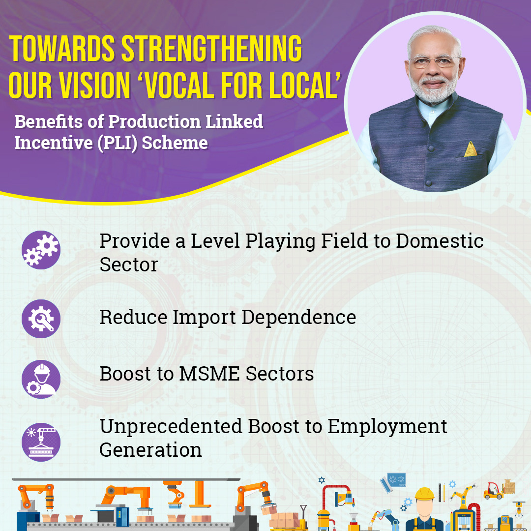 Providing a strong fillip to #NewIndia's #Vocal4Local mission, the Union Cabinet has approved the Production Linked Incentives (PLI) Scheme for 10 key sectors! 🇮🇳

#NewIndia #InvestInIndia
