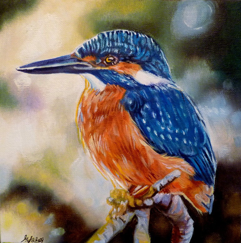 So here's a kingfisher I painted in acrylic on canvas, ready to go to a new home!! He's available at etsy twitter.com/mjamesart/stat… #kentartists #kingfisher #animalart #kingfisherart #birdart