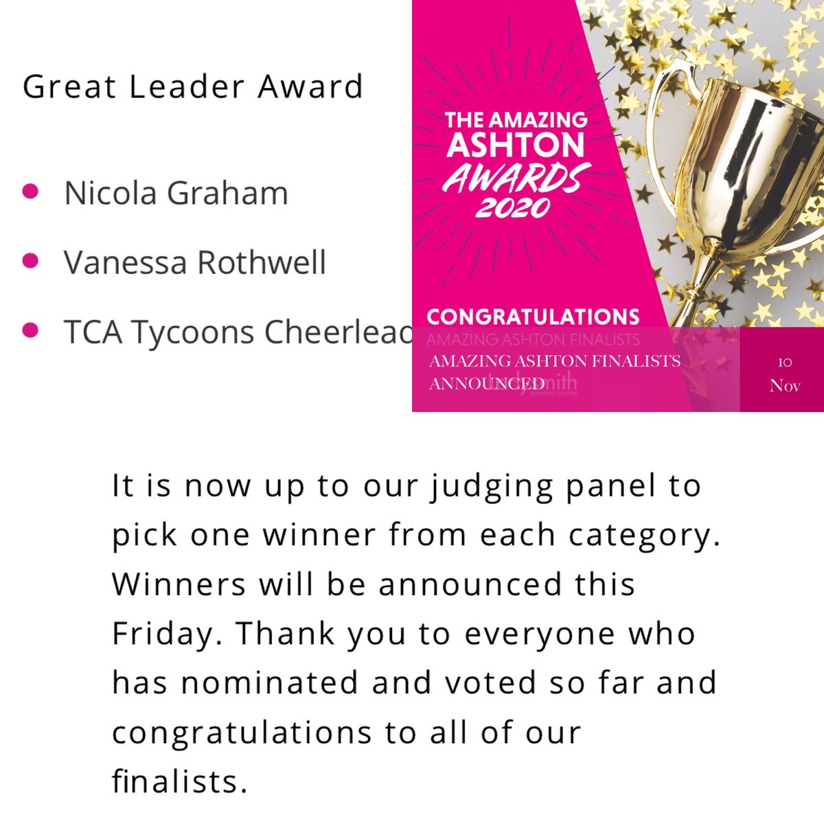Congratulations to <a href="/TCA_Tycoons/">TCA Tycoons Academy</a> getting through to the final 3 in the Great leadership Category <a href="/ladysmithcentre/">Ladysmith Centre</a>