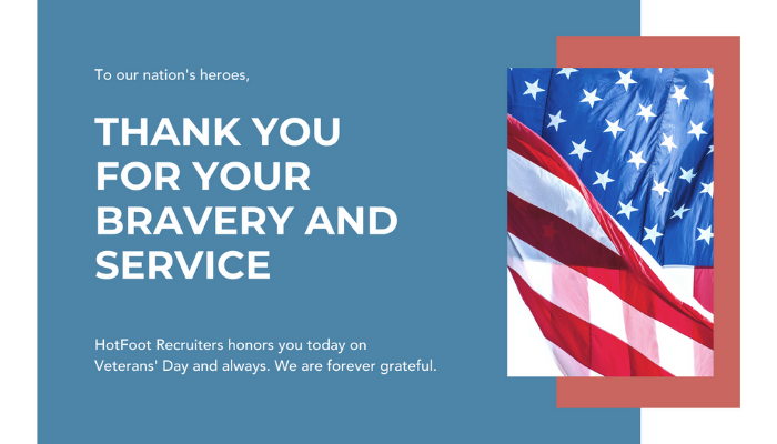 HotFootRecruits's tweet photo. HotFoot Recruiters proudly supports the servicemen and women of our nation's armed forces. We honor them this Veterans' Day and every day. 

#veterans #veteranemployment #veteranhiring #veteranjobs #veteransday #militarytransition #hotfootrecruiters https://t.co/7OYNxmkZ5A