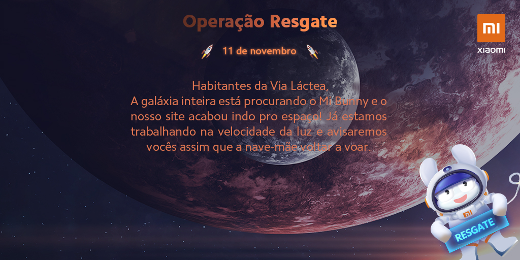 XiaomiBrasil's tweet photo. Mi Fans amados,
Nosso site foi para o espaço também! 😟
Pedimos desculpas pelo transtorno e estamos trabalhando o mais rápido possível para ninguem ficar sem acesso a promoção https://t.co/LDqZMc3LNN