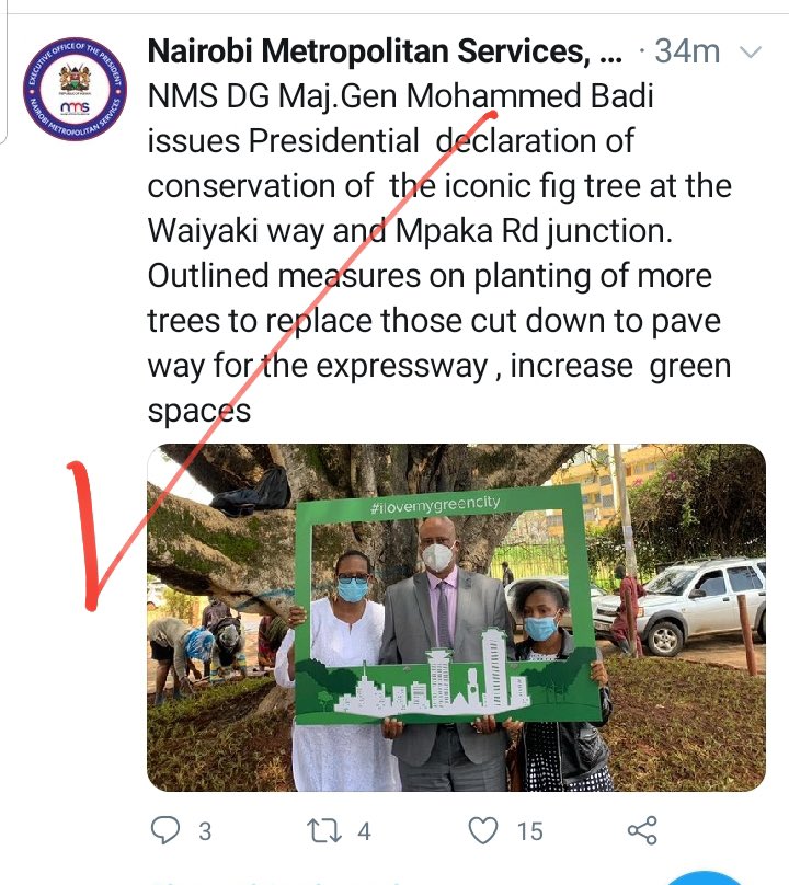 paulakahumbu's tweet photo. This gives me so much hope for Nairobi’s Green Spaces. Asante Maj. Gen. Badi!!! #SaveOurGreenSpaces https://t.co/oC6EoQEvH2