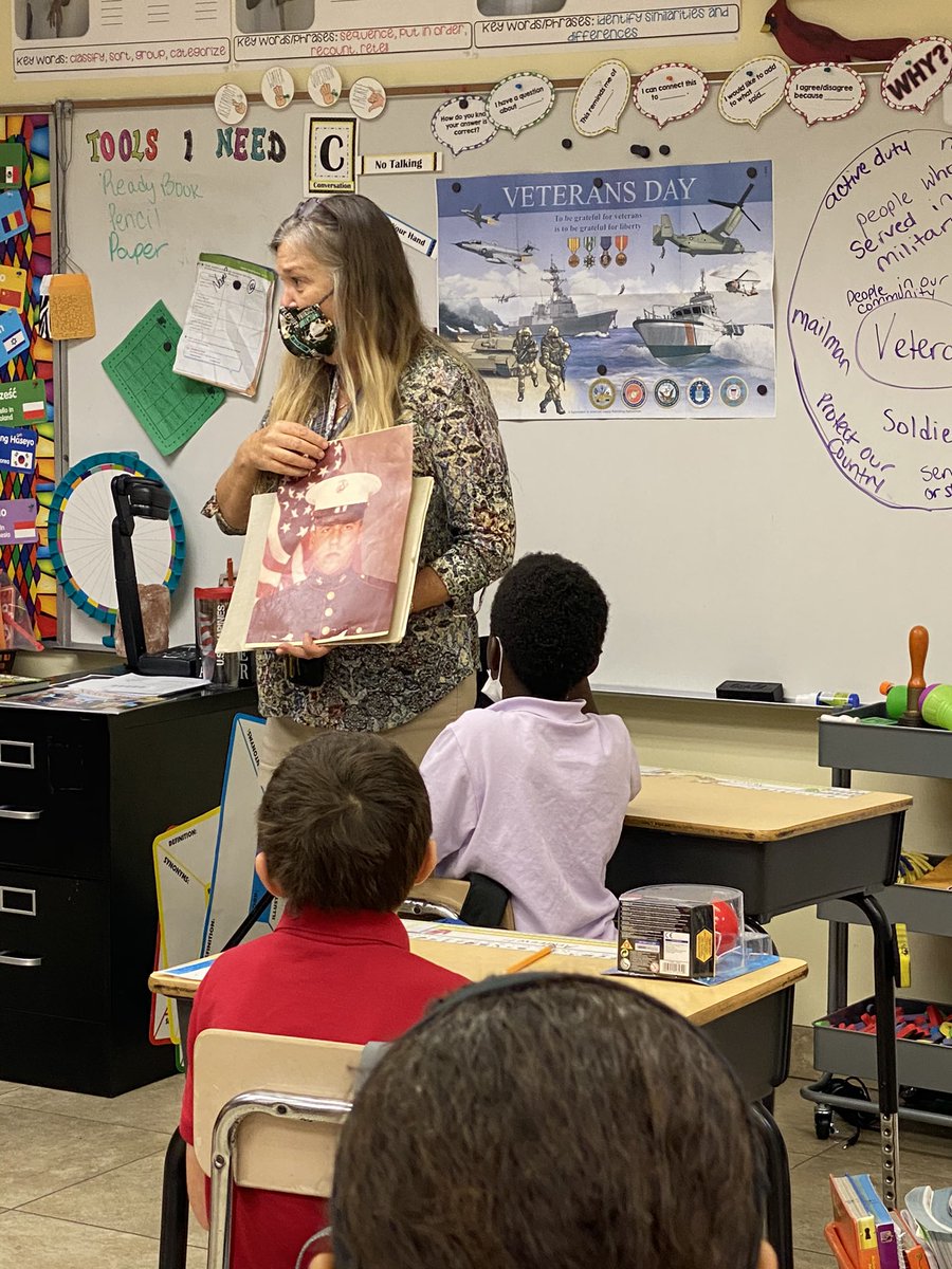 After some reading and researching, our 3rd graders learned Veterans are members of our community who have served in the military. We found 3 right here on our campus!Thank you Mrs. Strickler for your service &amp; for sharing your experiences with us.🇺🇸@SebastianEleme1 <a href="/MiccoChick/">Meemaw🇺🇸🤓</a>