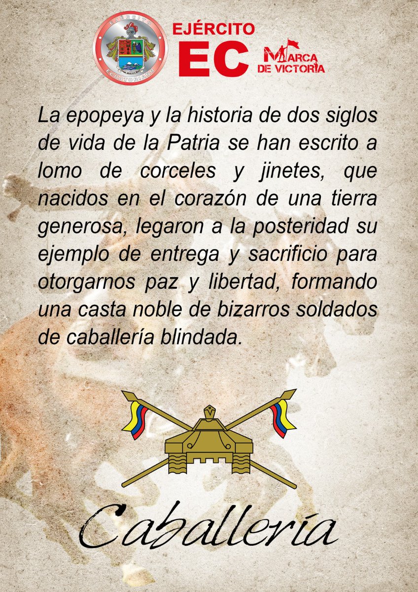 EjercitoECU's tweet photo. ¡Caballería eterna! de nobles tradiciones, que al lomo de caballo y la fuerza de la oruga avanzan hacia el desarrollo y porvenir de la nación. 
#FelizMiércoles
#EjércitoMarcaDeVictoria https://t.co/YVEXYXU5jm