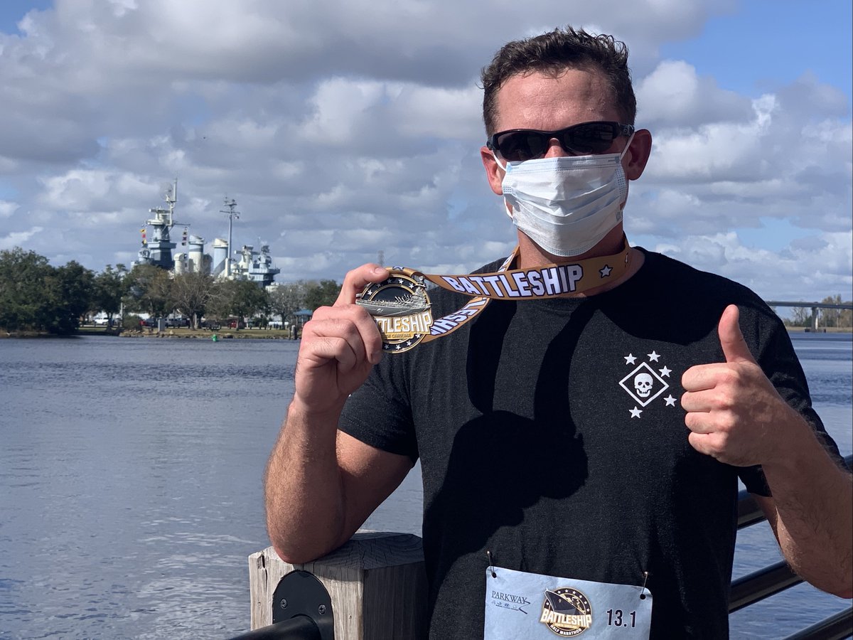 RaiderFoundatio's tweet photo. Please join us in congratulating Ben Kezar on a great race Sunday in the Battleship Half Marathon! Ben has raised over $3,000, earning him a Miles for MARSOC Race Kit! Awesome job, Ben! Thanks for committing to #Run4Raiders! https://t.co/gqP78fOFZq https://t.co/US3Cxowlki