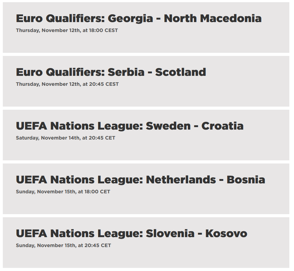 gamepulz's tweet photo. This week's game schedule of EURO Qualifiers and UEFA Nations League matches ⚽⚽⚽ #football #uefanationsleague #EURO2020 #euro2021 #Serbia #Croatia #Slovenia #northmacedonia https://t.co/x9fQIwGjRf