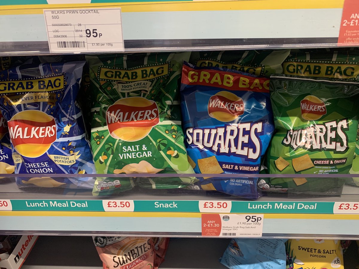 ShivDuncan's tweet photo. The inconsistency in the flavour /colour packaging of ⁦@walkers_crisps⁩ square and standard crisps is causing confusion  in our house since I started buying squares😬 https://t.co/9qm8IY1QHb
