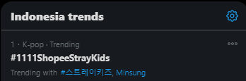 ShopeeID's tweet photo. STAY! Sekarang #1111ShopeeStrayKids masih bertahan Trending Topic #1 di Indonesia dan sudah Trending Topic #3 WORLDWIDE! STAY, kalian benar-benar 🔥🔥

Yuk terus ramein hashtag  #1111ShopeeStrayKids #STAYwithShopee supaya terus trending! https://t.co/x9tSNRBuef
