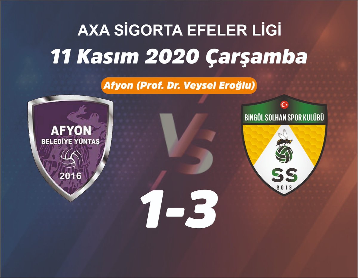 TEBRİKLER TAKIM
Maç Sonucu
Afyon Belediye Yüntaş 1
Solhan Spor 3