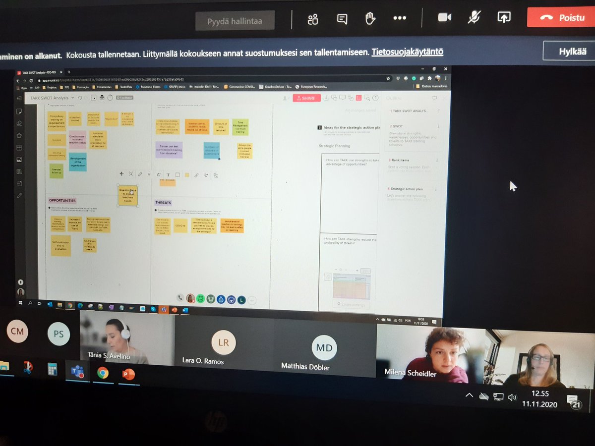 eulearningpath's tweet photo. The 2nd day of our #ErasmusPlus project's final #STSTE online, discussed and evaluated our organizations' #digitaltraining schemes by swot-analyses. 
Excellent feedback &amp; co-development, we all got valuable insights for further development steps!
#digitalcompetence https://t.co/BngpmpRqun