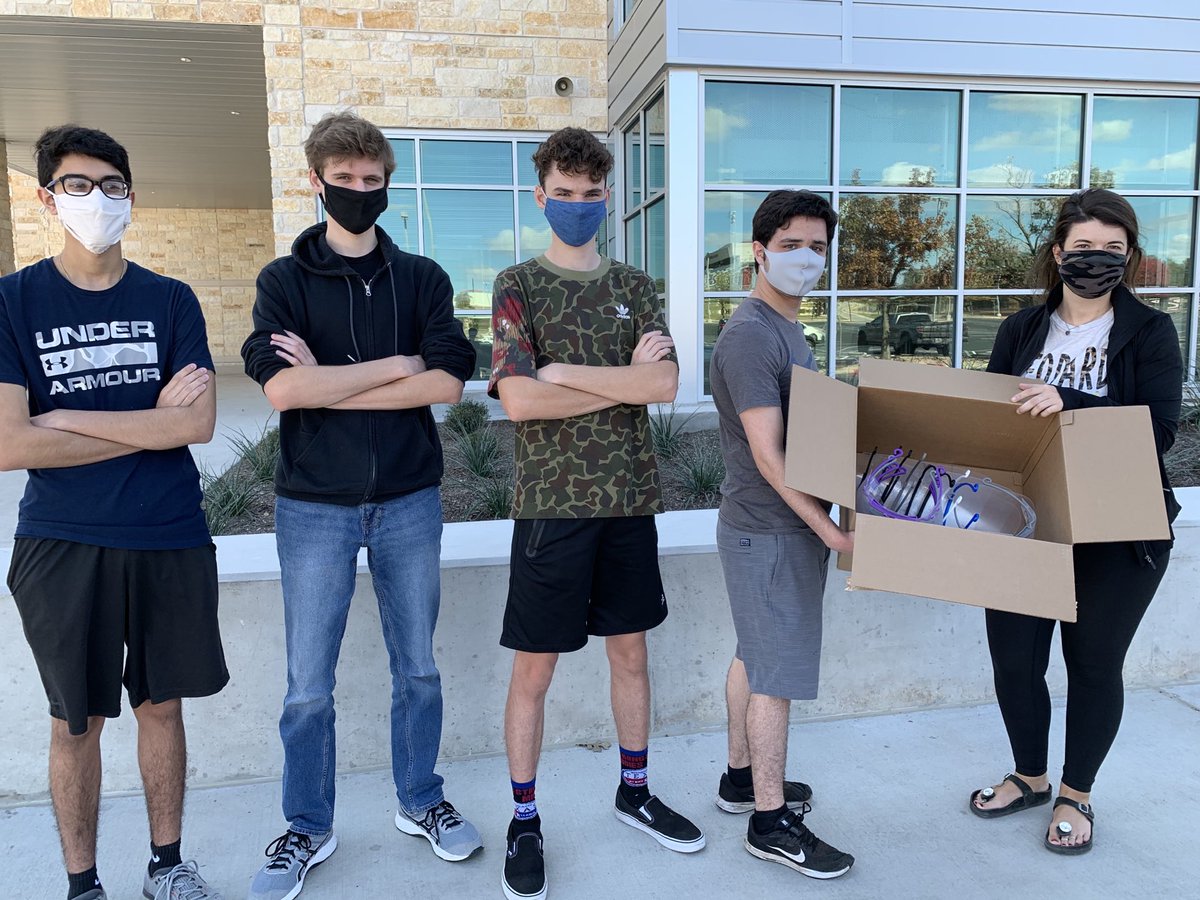 dshsengineering's tweet photo. DSHS BEST Robotics team help Baylor Scott &amp; White hospital in Marble Falls by manufacturing another 16 complete face shields and replacement shields.  This is the 2nd time they’ve been able to help this hospital out during the pandemic. Go Tigers!! #STEM #Engineering #IamDSISD https://t.co/8w7QnVgATH