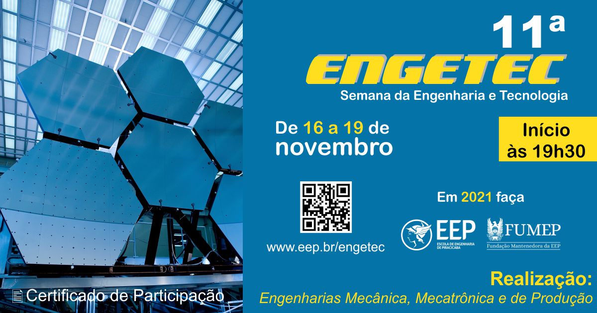 eep_fumep's tweet photo. De 16 a 19/11 ocorre na EEP a 11ª ENGETEC, Semana da Engenharia e Tecnologia.
Participe!
.
Acesse: 🌎 https://t.co/9yz58YvsJj
.
#eep #fumep #ENGETEC #engenharia #engenhariamecatrônica #engenhariadeprodução #engenhariamecânica https://t.co/fetECJ8m3l